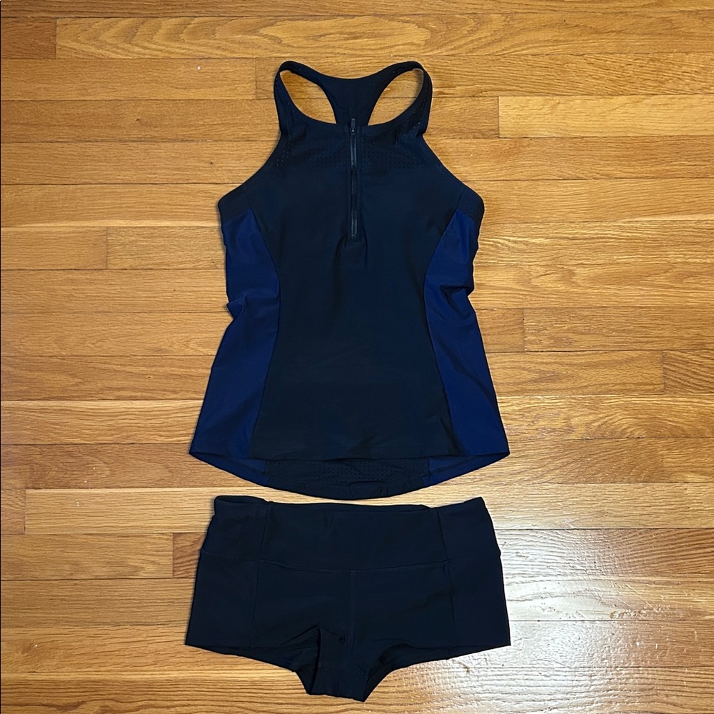 Athleta Navy and Royal Blue Racerback Swim Tankini with Boyshorts